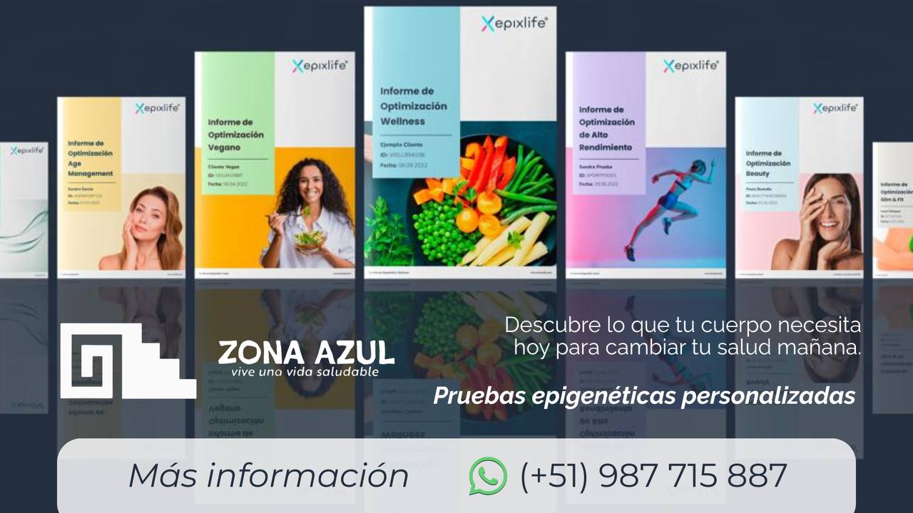 Zona Azul. Vive una vida saludable. Descubre lo que tu cuerpo necesita hoy para cambiar tu salud mañana. Pruebas epigenéticas personalizadas.